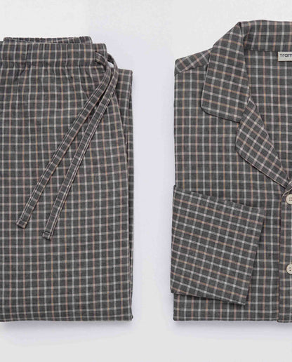 Pijama camisero franela algodón cuadro sogno gris