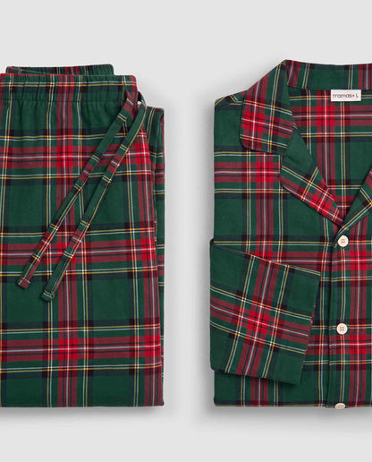 Pijama hombre camisero franela cuadro jairo verde
