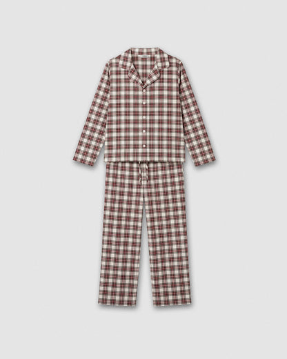 Pijama hombre camisero franela cuadro vara burdeos