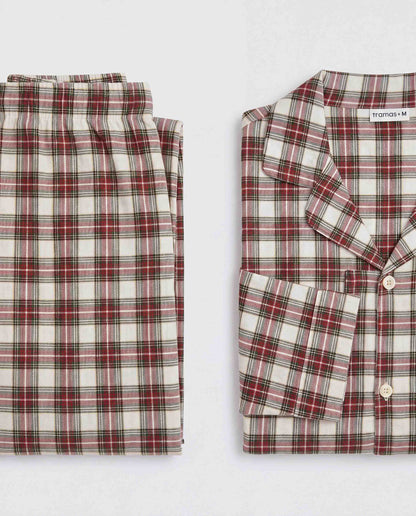 Pijama hombre camisero franela cuadro vara burdeos