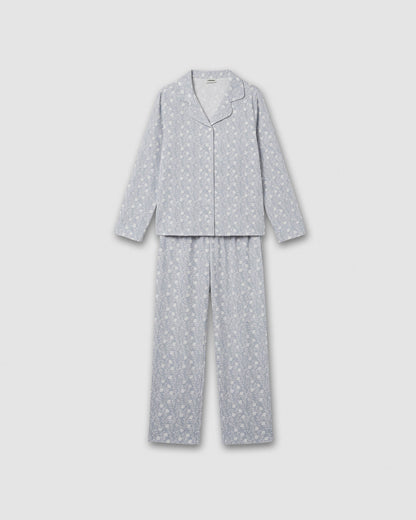 Pijama camisero franela algodón essenza azul grisáceo
