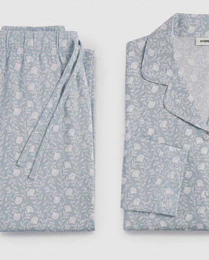 Pijama camisero franela algodón essenza azul grisáceo
