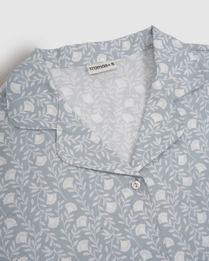 Pijama camisero franela algodón essenza azul grisáceo