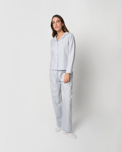 Pijama camisero franela algodón raya ferdinand celeste