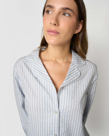 Pijama camisero franela algodón raya ferdinand celeste