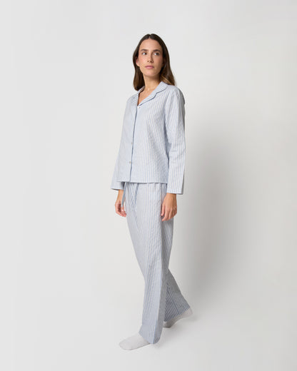 Pijama camisero franela algodón raya ferdinand celeste