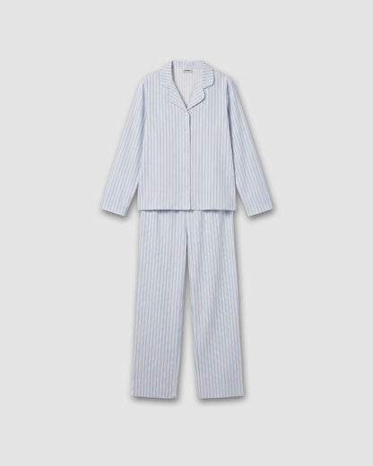 Pijama camisero franela algodón raya ferdinand celeste