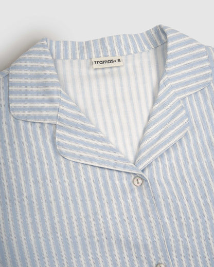 Pijama camisero franela algodón raya ferdinand celeste
