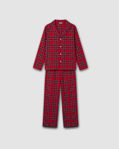 Pijama mujer camisero franela cuadro nicolás rojo