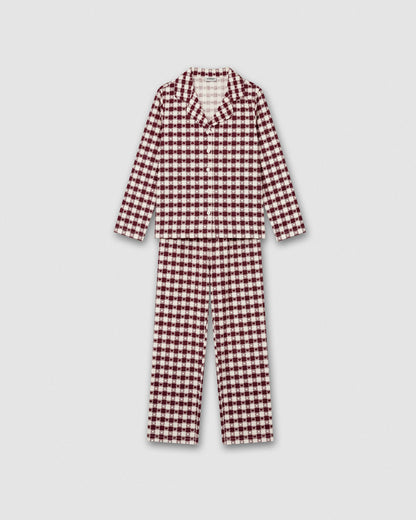 Pijama camisero franela cuadro boston burdeos