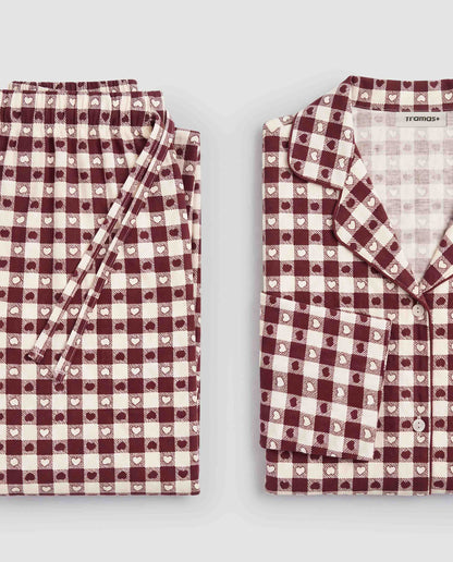 Pijama camisero franela cuadro boston burdeos