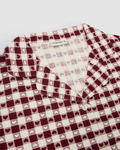 Pijama camisero franela cuadro boston burdeos