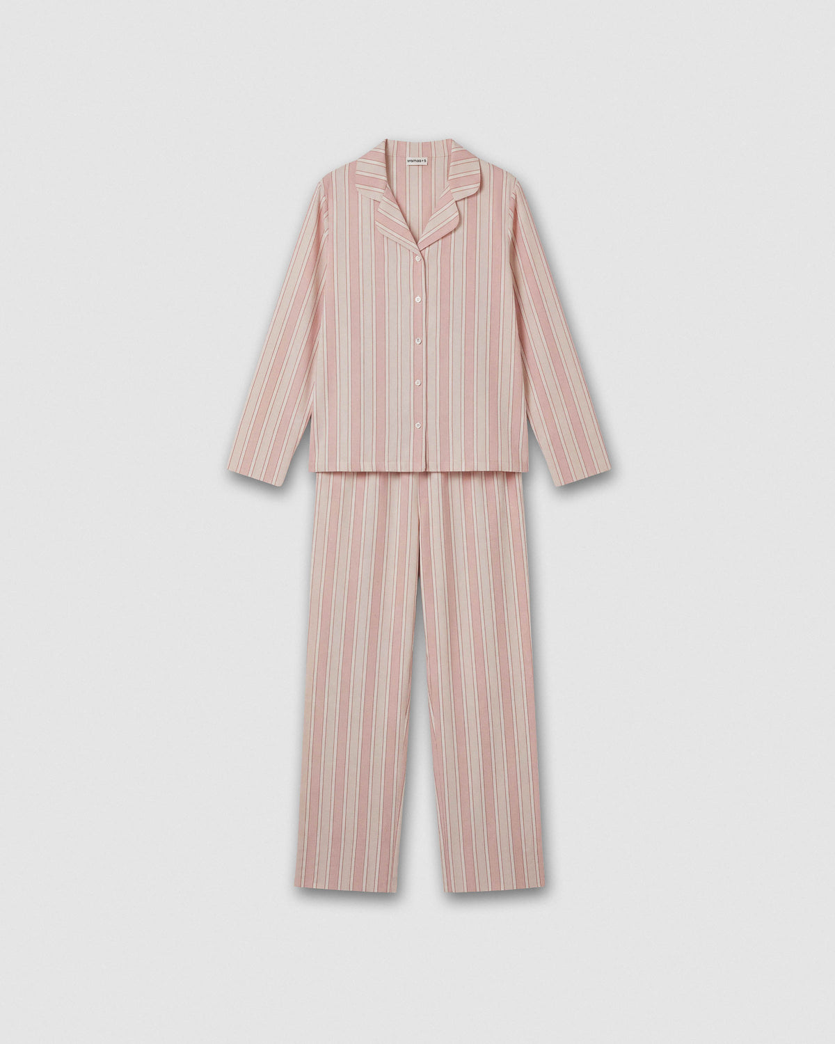 Pijama camisero franela algodón raya ondea rosa