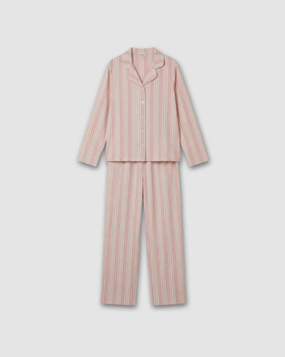 Pijama camisero franela algodón raya ondea rosa