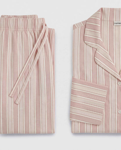Pijama camisero franela algodón raya ondea rosa
