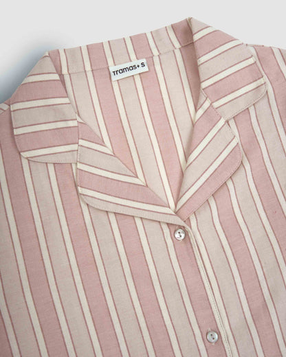 Pijama camisero franela algodón raya ondea rosa