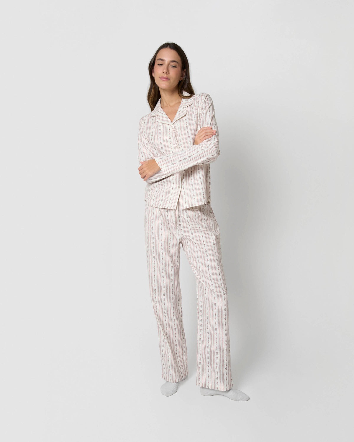 Pijama camisero franela algodón savia rosa