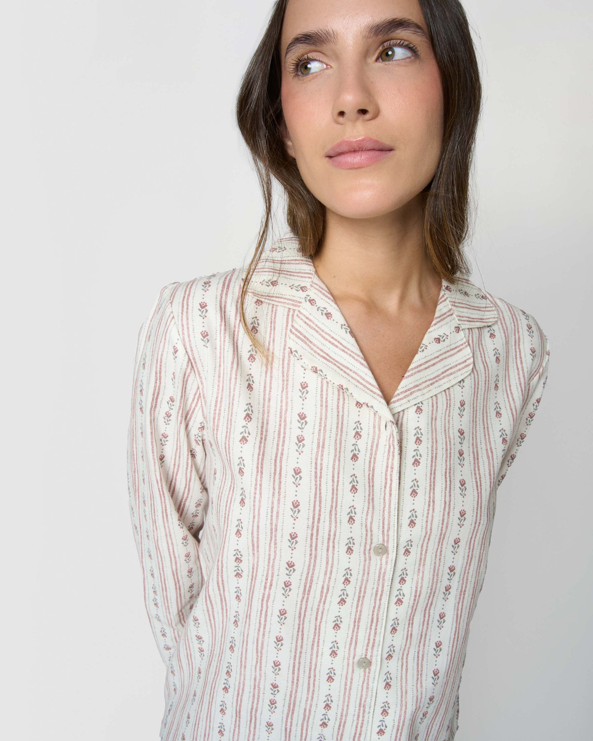 Pijama camisero franela algodón savia rosa
