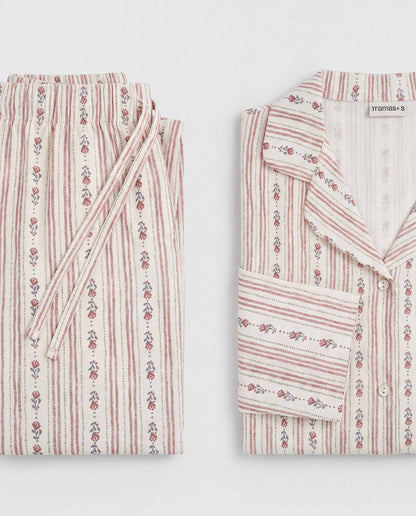 Pijama camisero franela algodón savia rosa