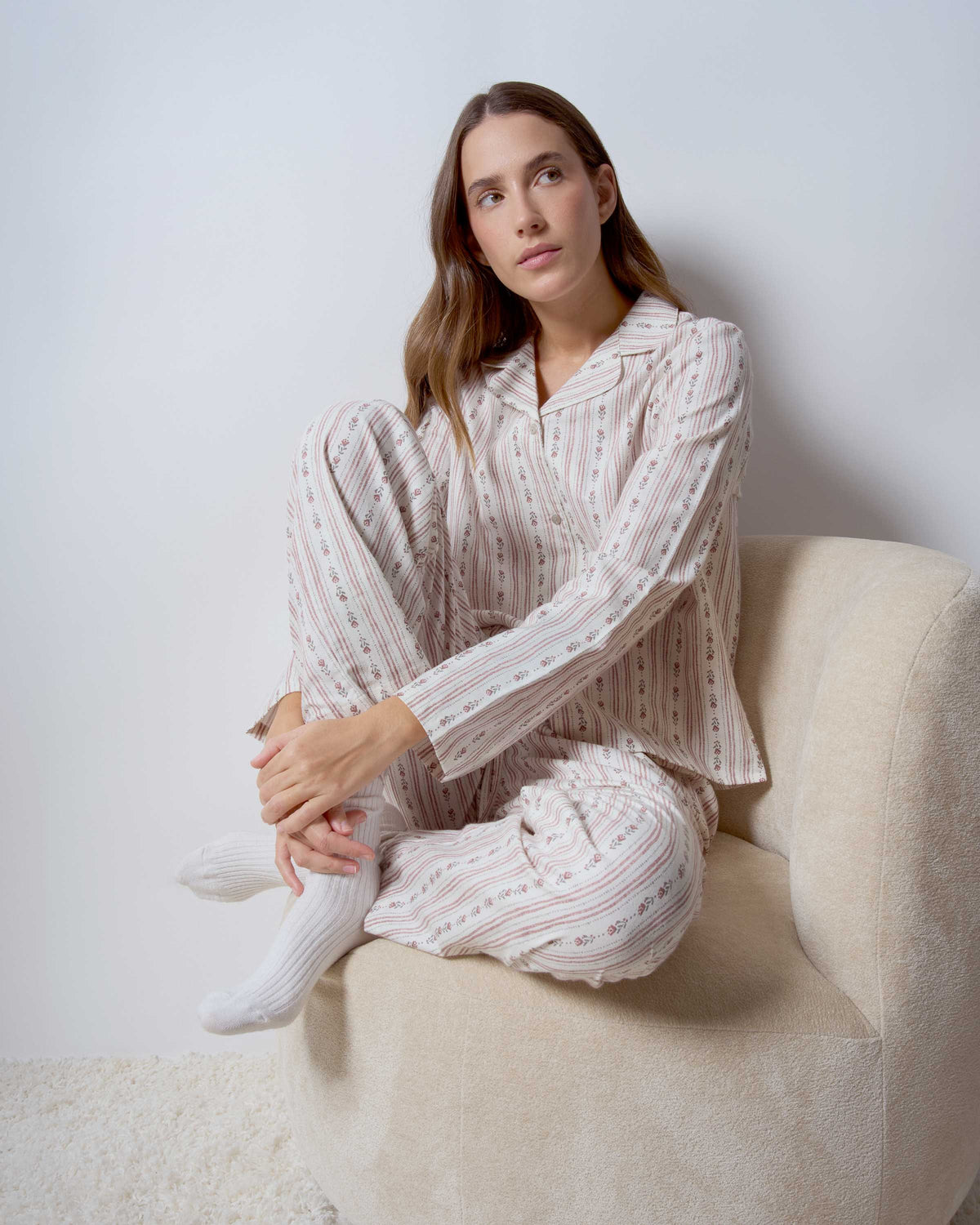 Pijama camisero franela algodón savia rosa