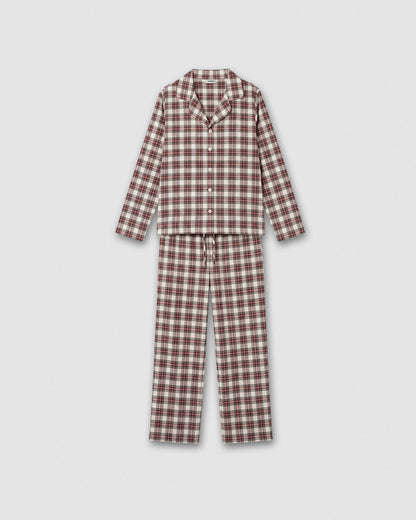 Pijama mujer camisero franela cuadro vara burdeos