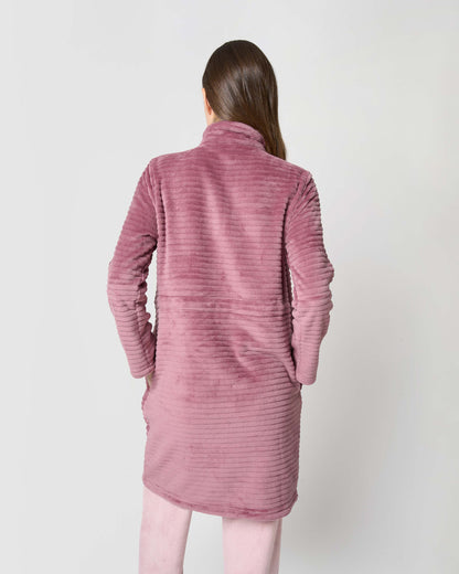 Peignoir en velours à rayures et fermeture éclair, mauve