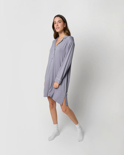 Camisón camisero viscosa punto azul índigo