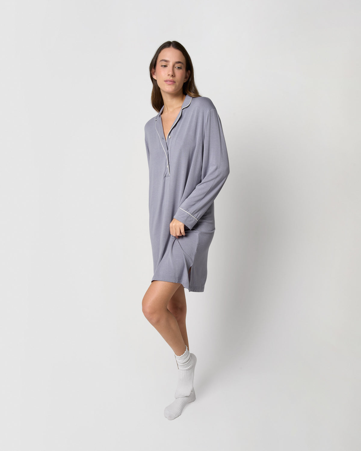 Camisón camisero viscosa punto azul índigo