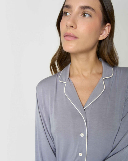 Camisón camisero viscosa punto azul índigo