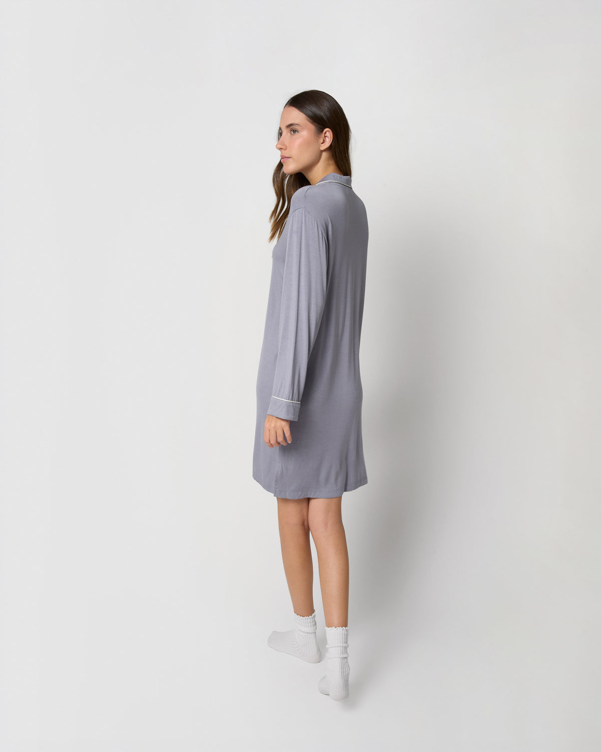 Camisón camisero viscosa punto azul índigo