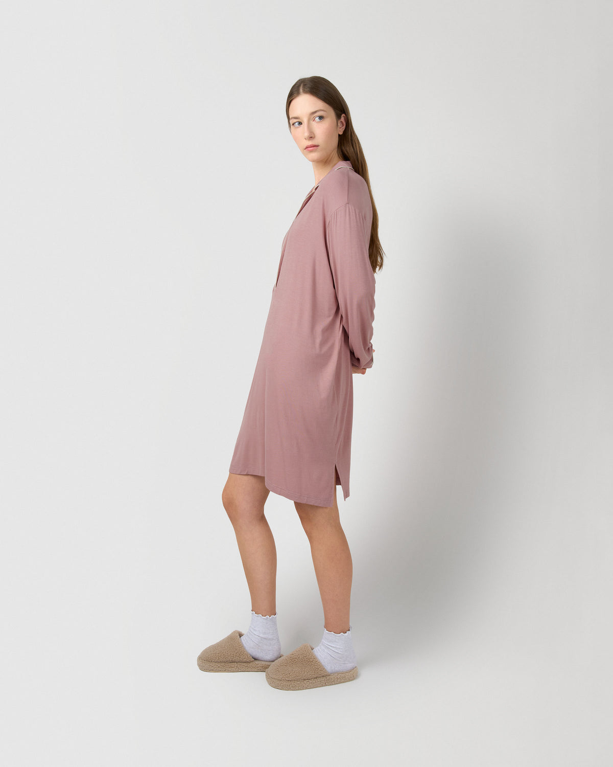 Camisón camisero viscosa punto rosa