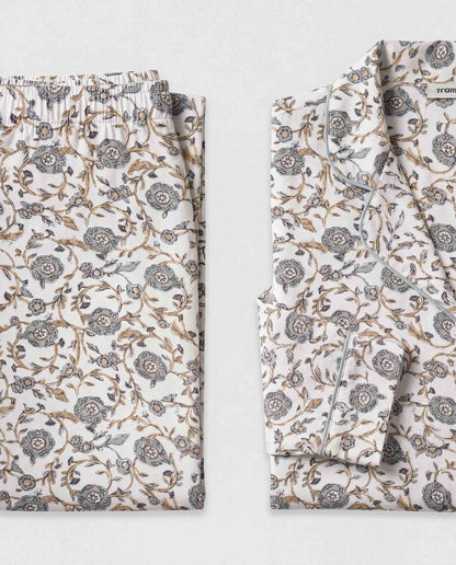 Pijama largo camisero viscosa classic azul grisáceo