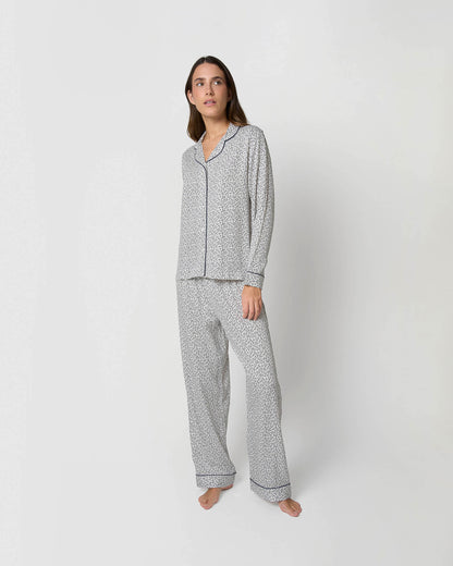 Pigiama lungo a camicia in viscosa canale blu verdastro