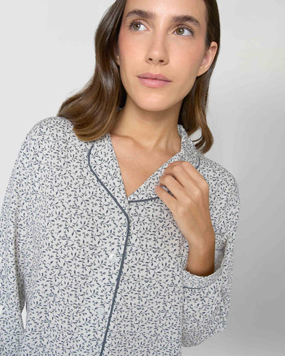 Pigiama lungo a camicia in viscosa canale blu verdastro