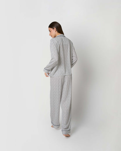 Pigiama lungo a camicia in viscosa canale blu verdastro