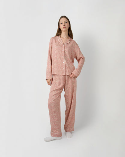 Pijama largo camisero viscosa eclat rosa