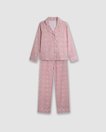 Pigiama lungo a camicia in viscosa eclat rosa