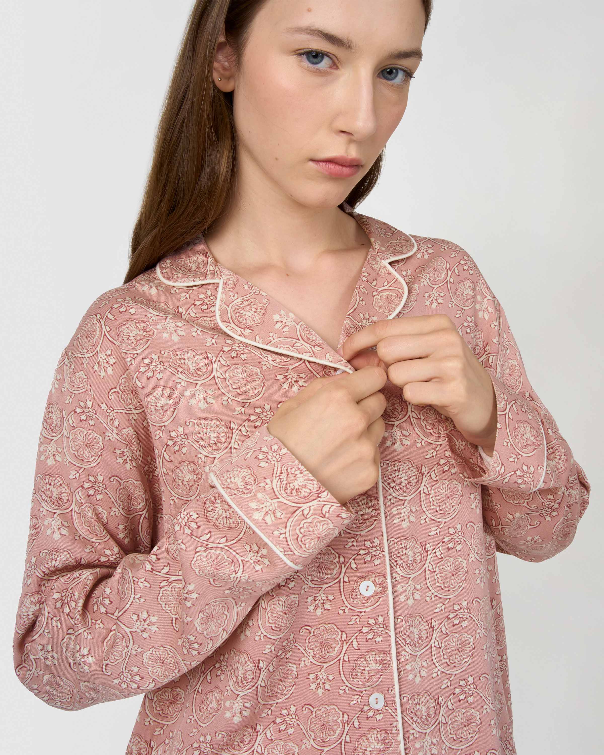 Pijama largo camisero viscosa eclat rosa