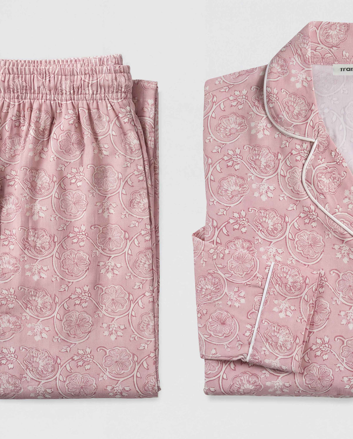 Pigiama lungo a camicia in viscosa eclat rosa