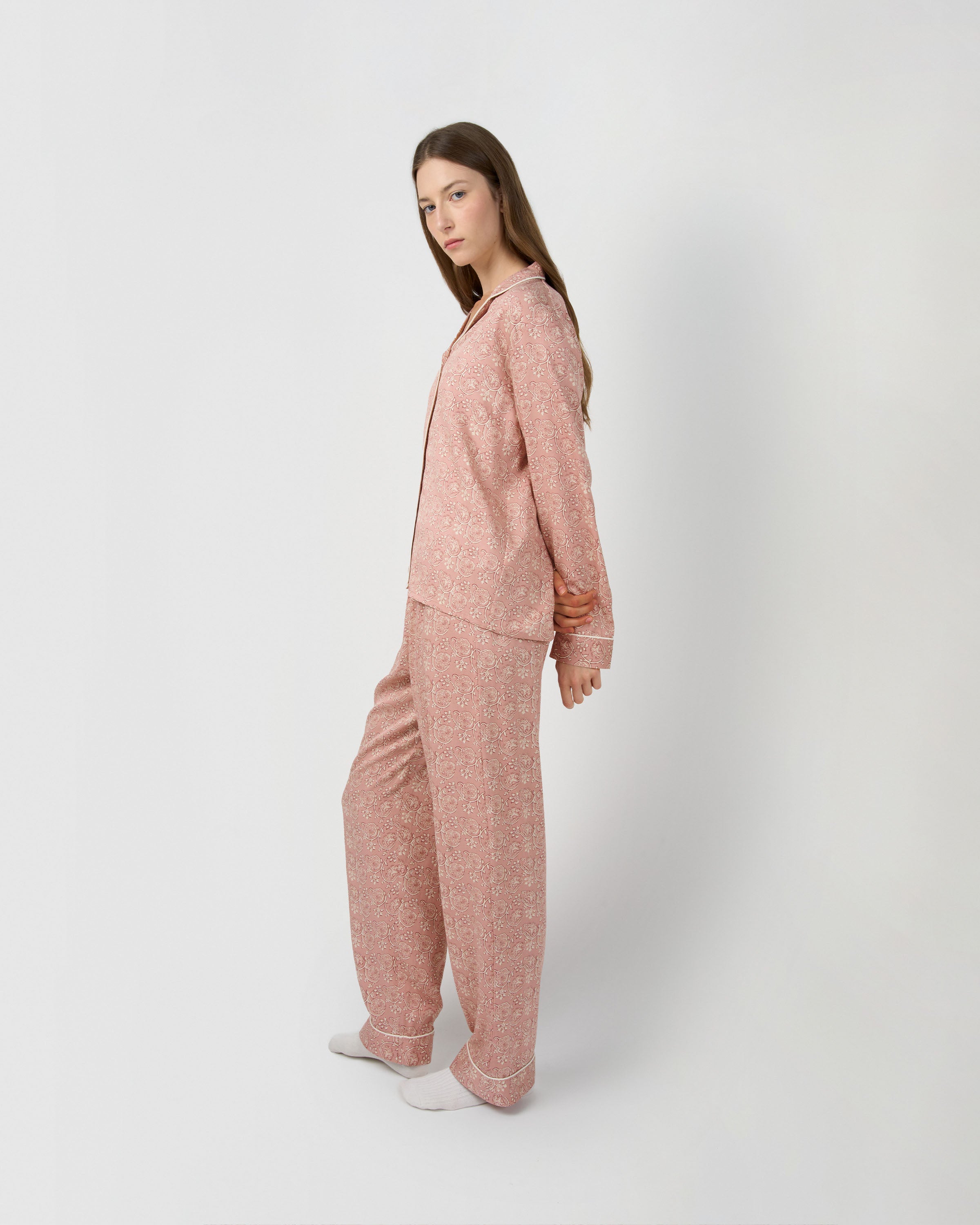 Pijama largo camisero viscosa eclat rosa