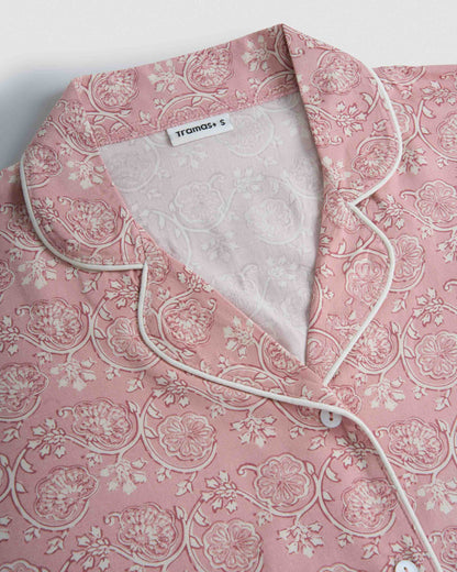 Pigiama lungo a camicia in viscosa eclat rosa