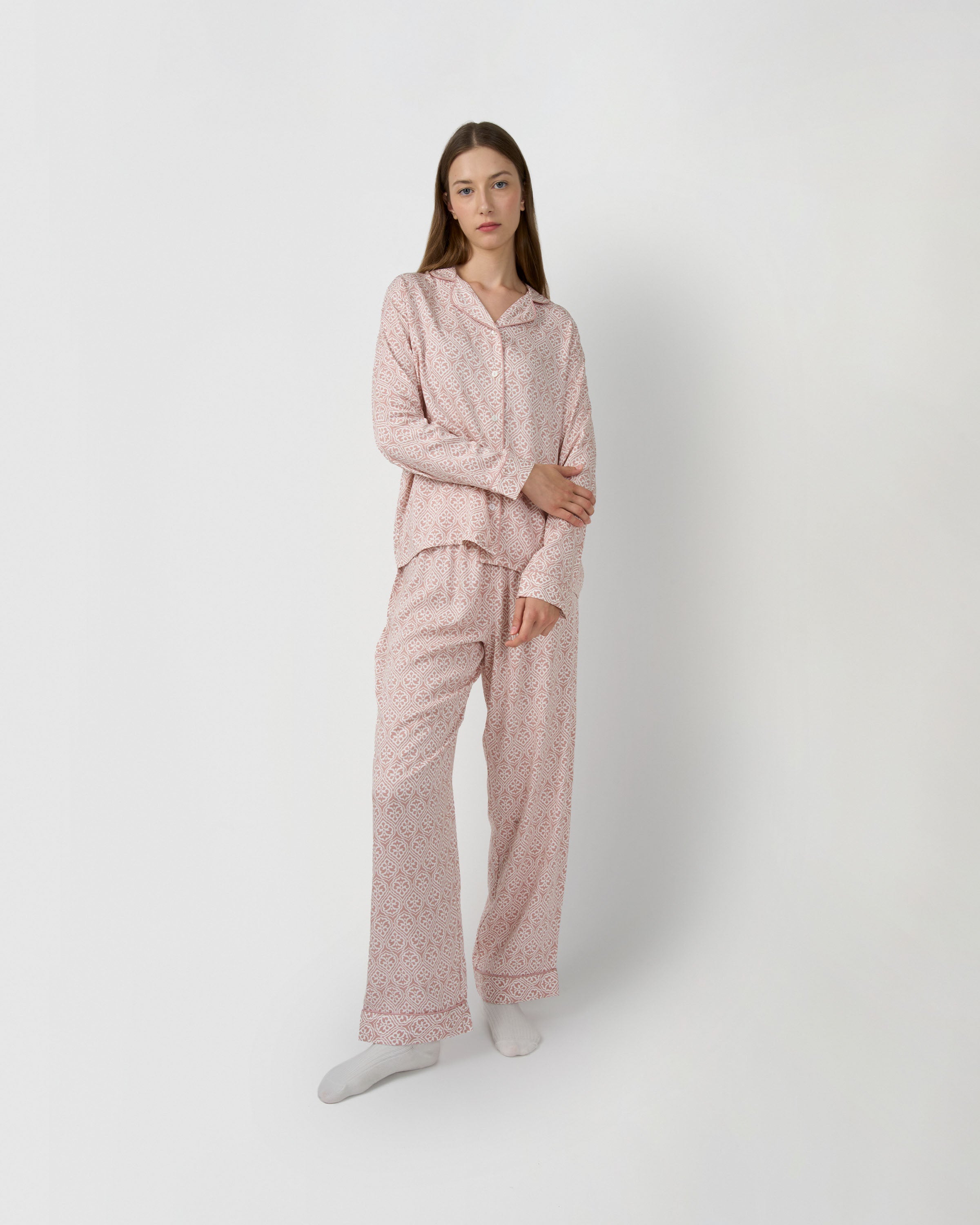 Pijama largo camisero viscosa michelle rosa