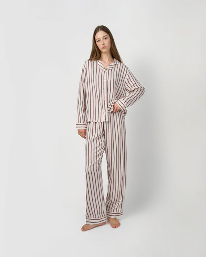 Pijama largo camisero viscosa raya talu rosa