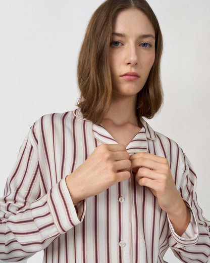 Pijama largo camisero viscosa raya talu rosa