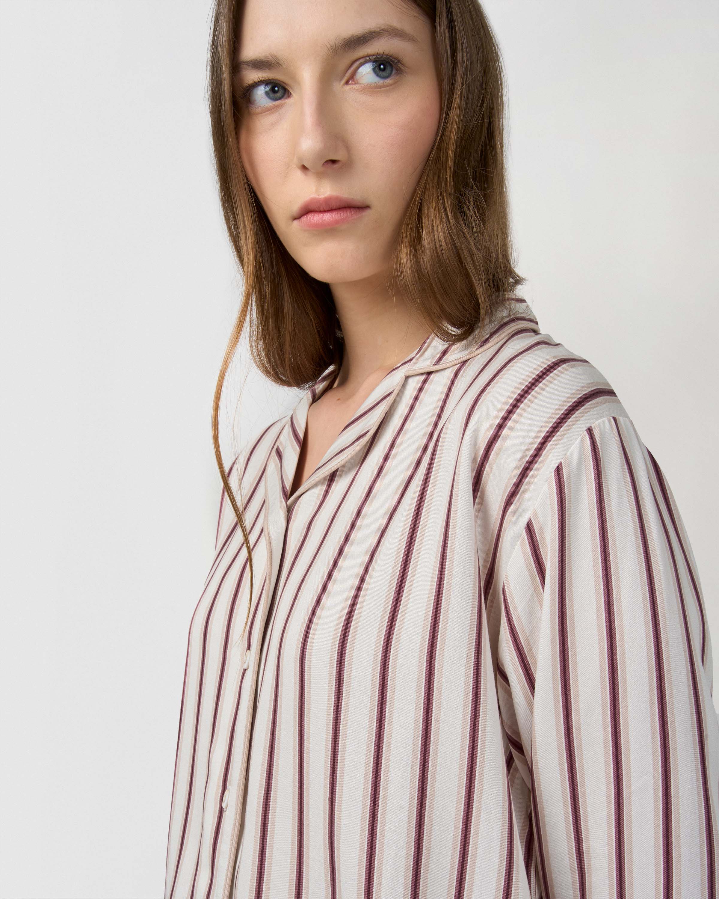 Pijama largo camisero viscosa raya talu rosa