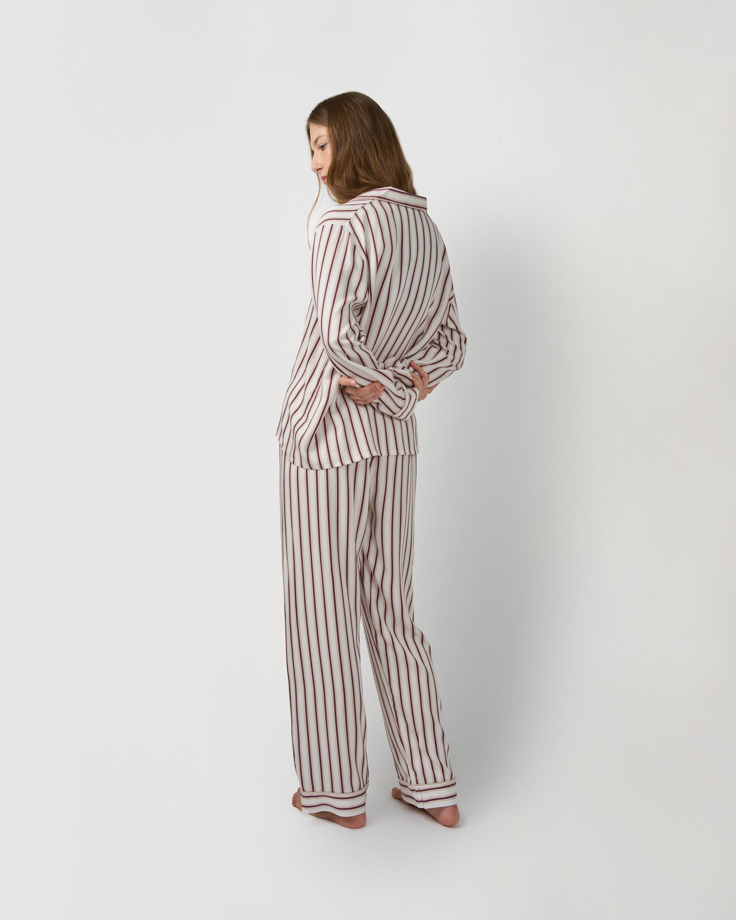 Pijama largo camisero viscosa raya talu rosa