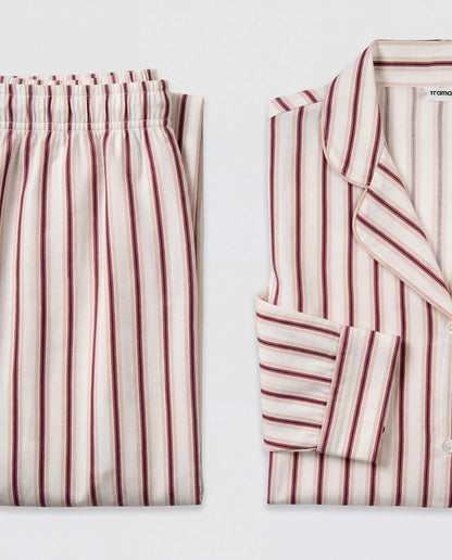 Pigiama lungo a camicia in viscosa a righe talu rosa