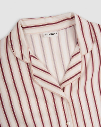 Pigiama lungo a camicia in viscosa a righe talu rosa