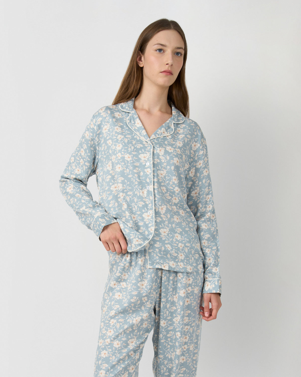 Pijama largo camisero viscosa rich azul verdoso