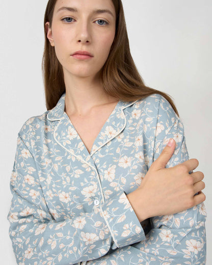 Pijama largo camisero viscosa rich azul verdoso